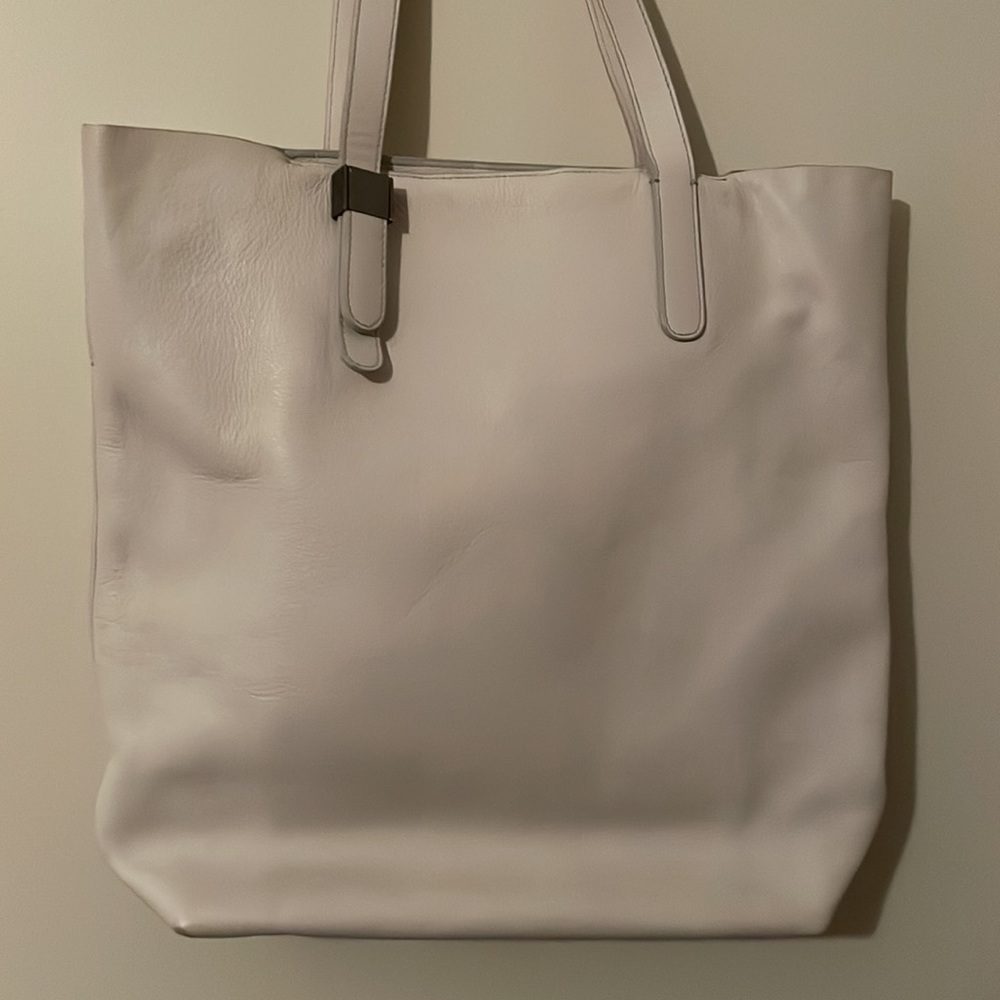 Everlane Italian Leather White / Cream Petra Tote Bag Purse with Metal Accents - Picture 6 of 16